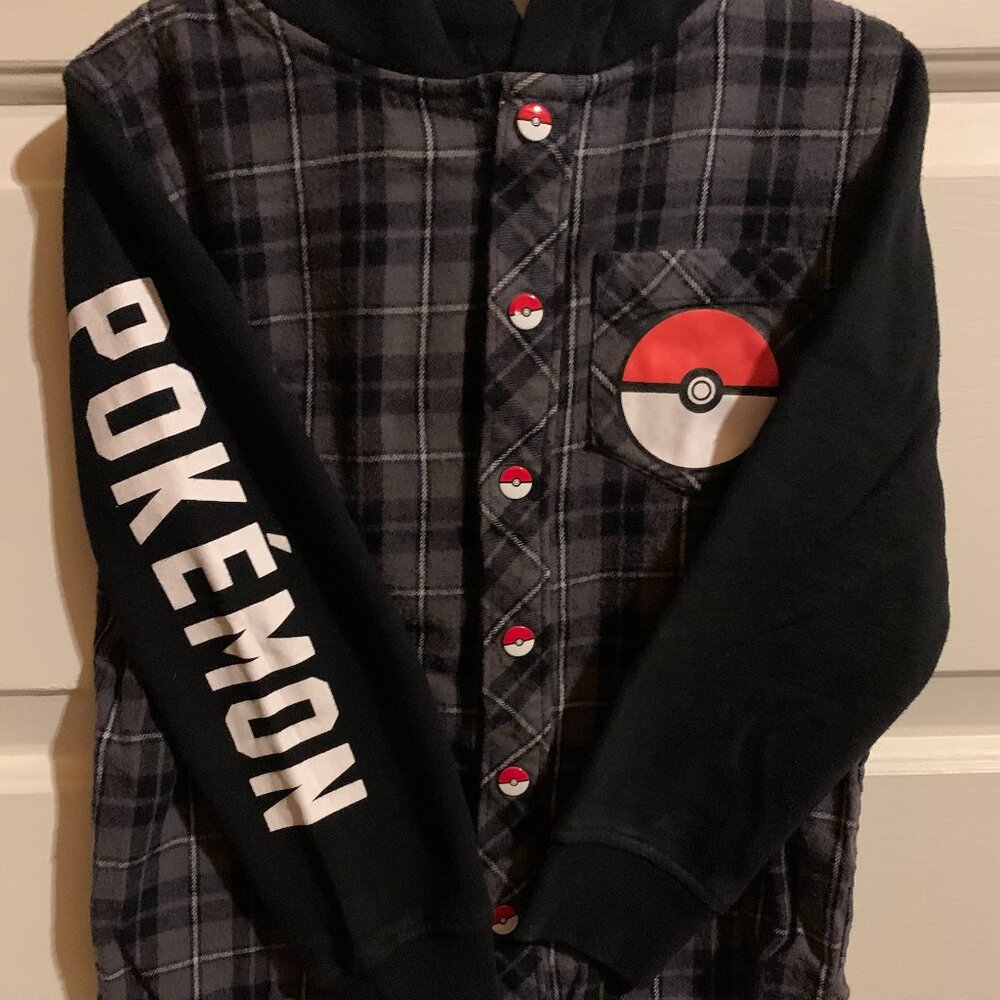 EUC Pokemon Pikachu Hoodie Plaid Flannel Shirt Kids Size XS